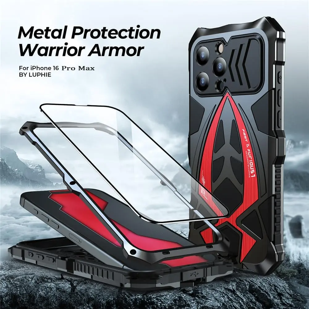 Oupeigar Heavy Duty Military Grade Metal Bumper Cellphone Casing with Screen Protector, Rugged Protection Accessory for iPhone 15 Pro Max, iPhone 16 Pro Max Handheld Devices,summerwins summerwins