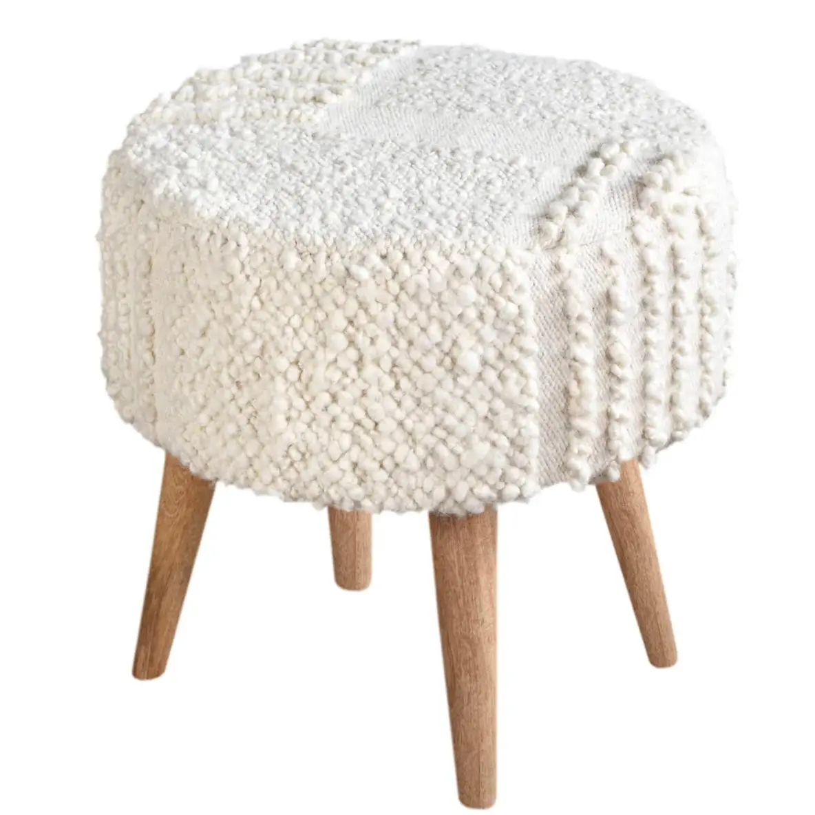Anaya Home White Boucle Patchwork Oversized Handwoven Stool