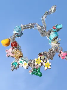 Beach Vacation Style Egg Flower Charm Bracelet, Coconut Tree Flamingo Bracelet, Summer Butterfly Bracelet, Shell Cactus Bracelet