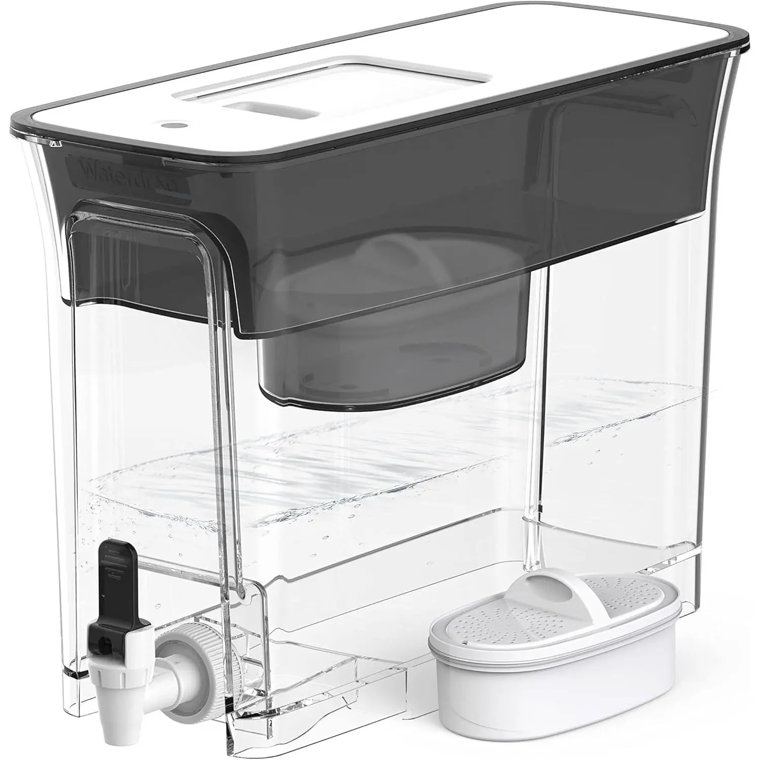 Waterdrop 35 Cup Slim Water Filter Dispenser Large Capacity 200 Gallon Long Life 5X Lifetime Reduces Chlorine PFOA PFOS BPA Free Black with 1 Filter