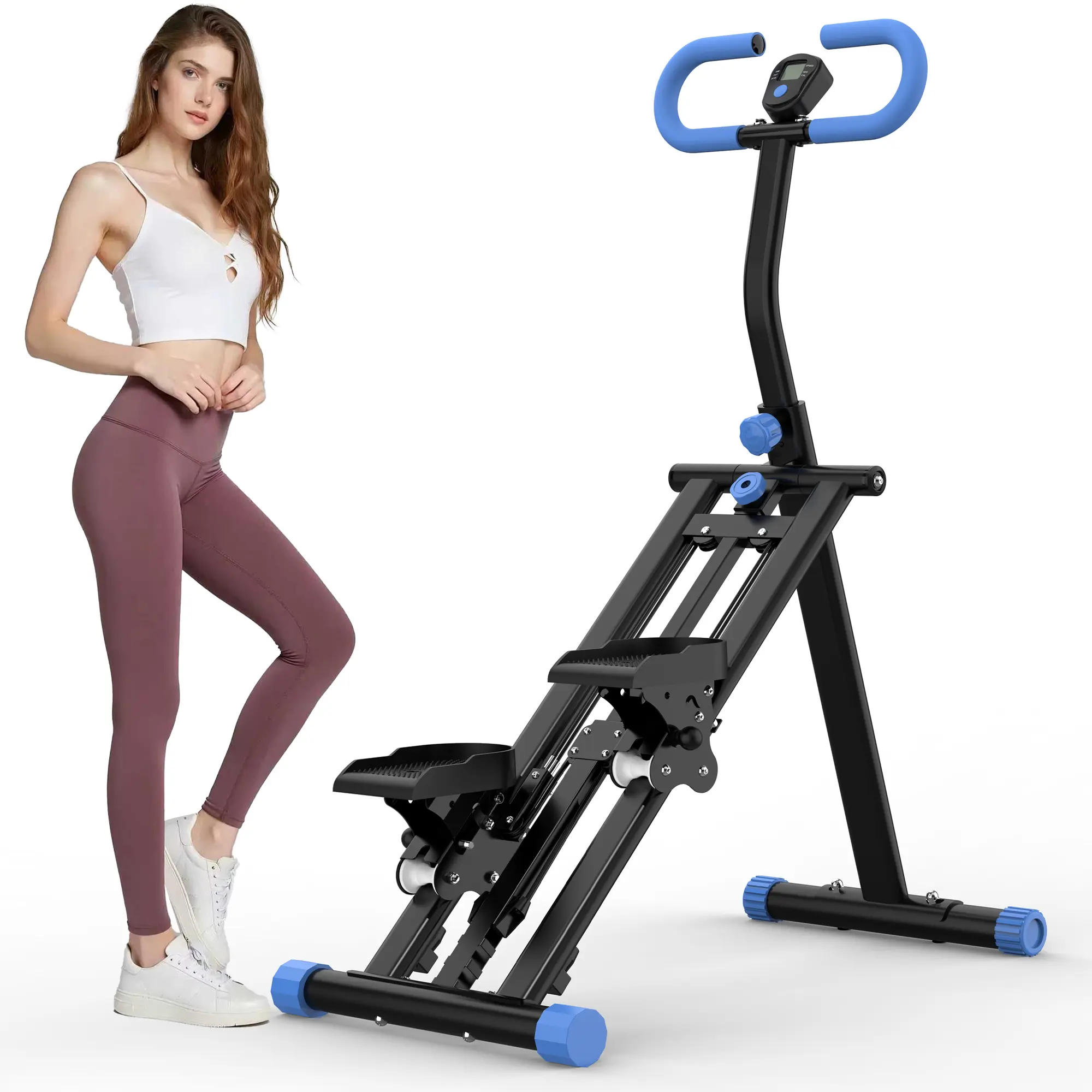 Foldable Vertical Climber Workout Equipment, Home Gym Stair Stepper with Adjustable Handlebar and Resistance, 265lbs Load Full Body Cardio Gear, Pink