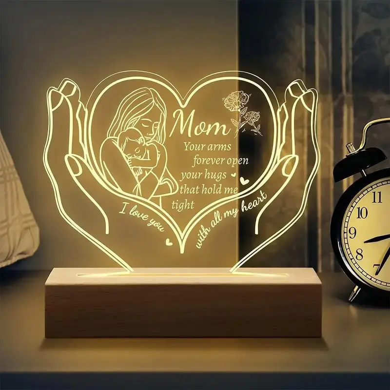 Personalized Acrylic Night Lights for Mom from Daughter, Son, and Wife - USB Low Power Night Lamps for Christmas, Birthday, Wedding, and Anniversary Gifts Acrylic Mom