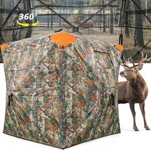 See Throught Hunting Blind with Two Doors, 270/360 Degree See Through Deer Blind  for Hunting, Silent Door, Blaze Orange Safety Panels, Deer/Turkey Ground Blind