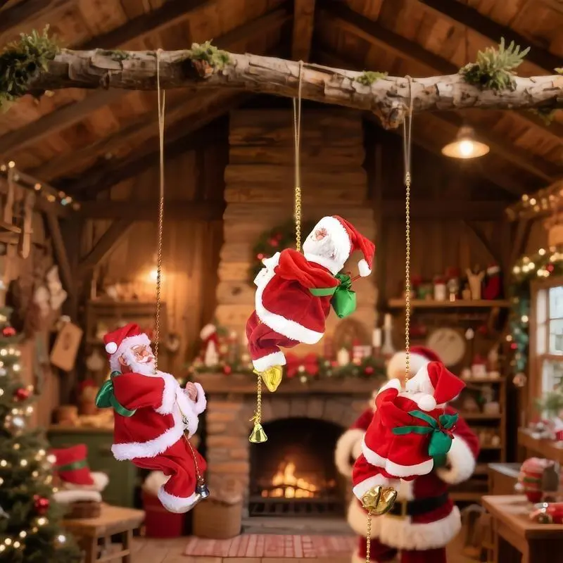 Funny Parachute Tumbling Santa with Music Battery Operated Electric Santa Claus Hanging Ornament Christmas Tree Pendant Decorations for Holiday Christmas Party Supplies Home Decor