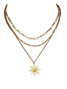 Trendy Vintage! Stainless Steel Three Layer Sun Pendant Necklace - Multi Strand Chain for Women