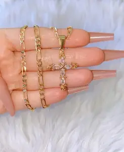 18K Gold Plated Marquise Shaped CZ Cross Necklace