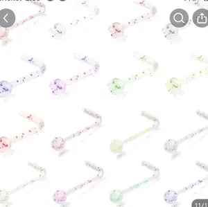 8 pc Glitter L-shaped plastic Nose Rings,