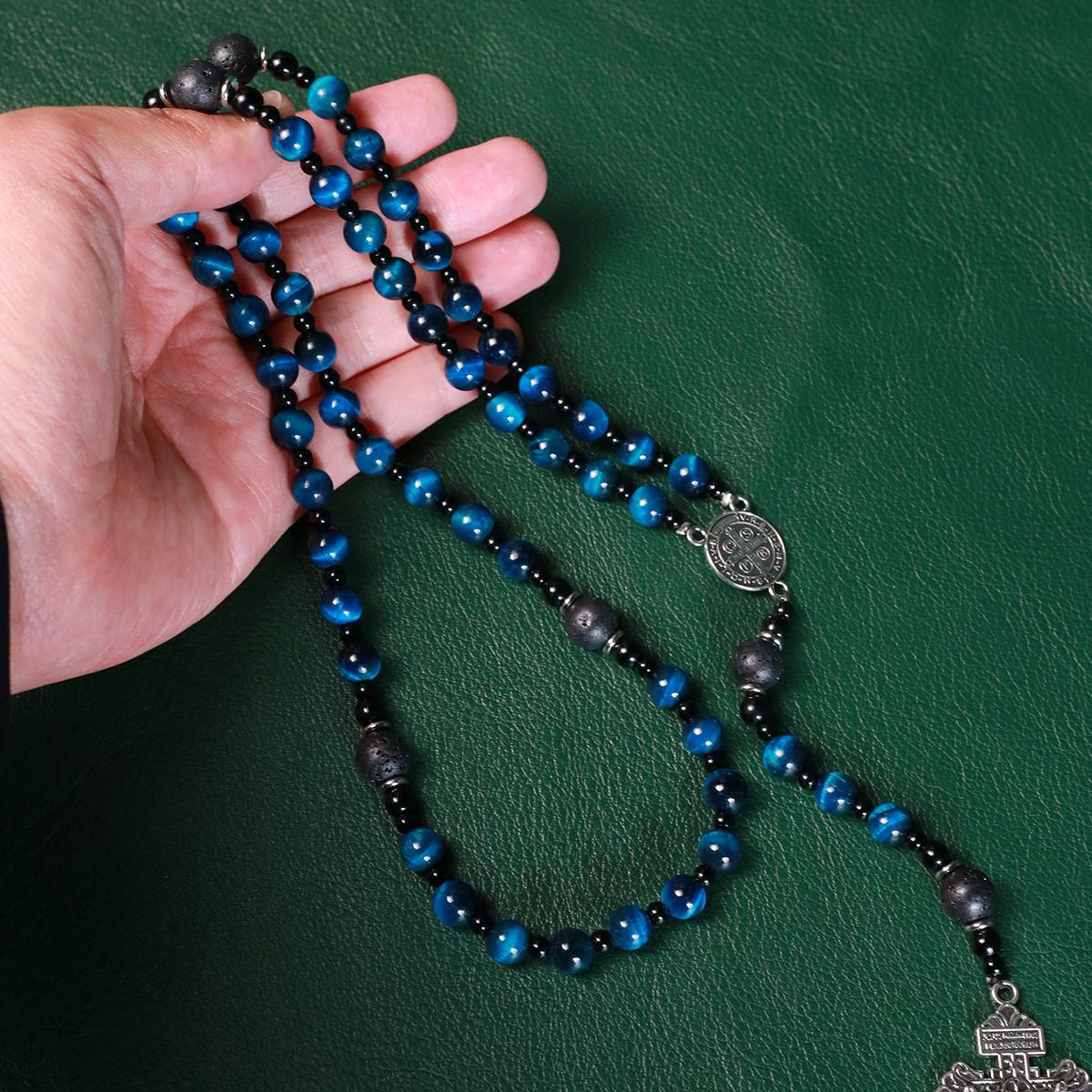 Rosary beads catholic for men,Rosary Necklace for men with medal & cross,Handmade stone Beads Our Lady of Grace Rosary Cross Necklace Catholic Gifts