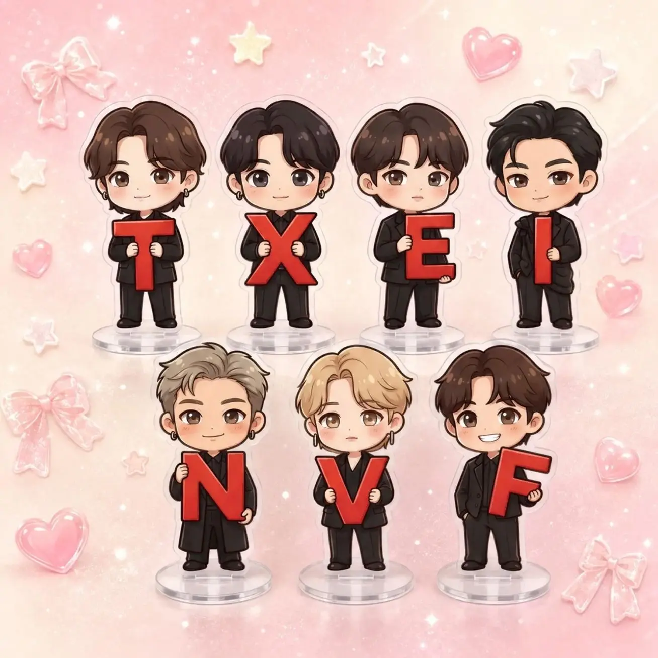 7 ops B-angtan Chibi Acrylic Standee, Kpop Desk Decoration, Chibi Idol Figure