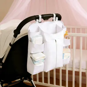 New Baby Crib Side Multifunctional Diaper Bag, Pure Multi-Pocket Storage, Hangs on Crib/fence, Easy Access, Foldable, Stores Bottles, Wipes, Toys