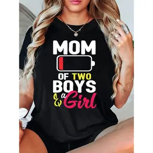Mom of Two Graphic Tee - Soft & Breathable Letter Print T-Shirt, Relaxed Fit Short Sleeve Round Neck for Everyday Mom Life, Spring Summer Casual Outfits and Comfy Street Style t0406Father's Day Gift