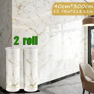 2 Rolls Self-Adhesive Marble Pattern Wallpaper, Fireproof Waterproof Wall Material, 15.75in X 118.11in, Living Room Decor, Realistic Marble Look