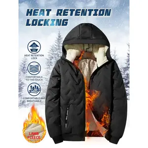 Autumn Winter Men's Casual Stylish Versatile New Plain Minimalist Insulated Thick Warm Hood-Style Ultrasonic Cotton Jacket with Fleece Lining for Men Heat Retention Locking fridge cig shirt micro elasticity weather outfit product trendy various outdoor ac