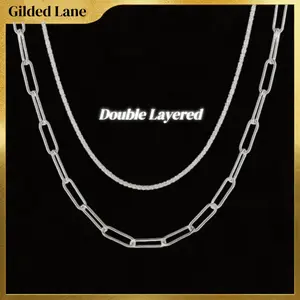 925 Sterling Silver Plated Sparkly Necklace Layered Dainty Chain Necklace Silver Paperclip Necklaces Waterproof Minimalist Jewelry Gifts Curb Link, Paperclip Layered Chains | Trendy Layering Necklace