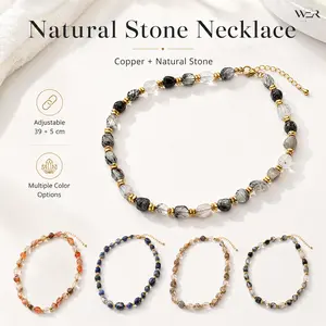 Beautiful Stunning Natural Stone Necklace Copper Bead Adjustable Length Crystal Gemstone Spiritual Grounding Healing Energy Jewelry for Women Girls Daily Layering Wear Gift Idea Perfect Accessory