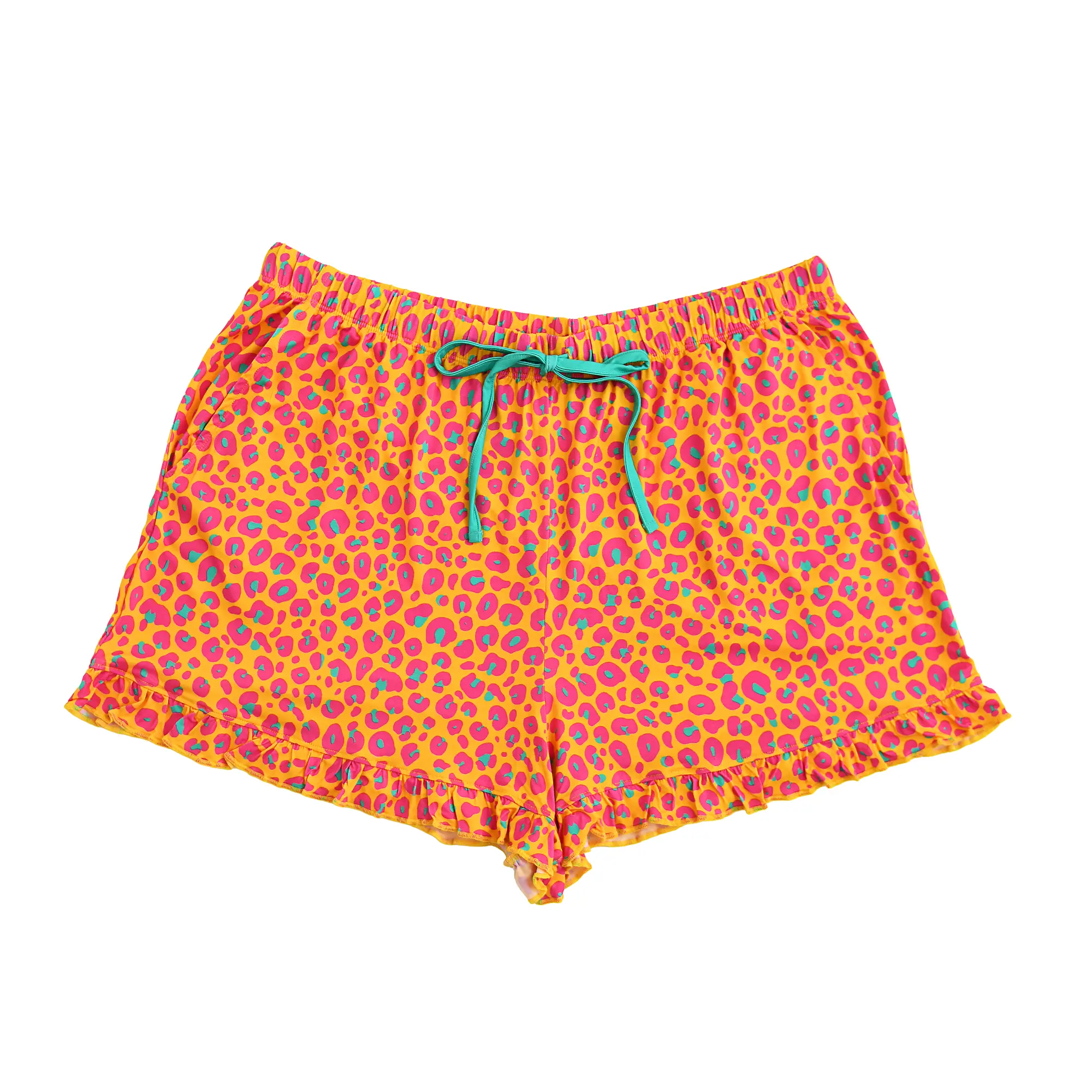 Kelly Leopard WOMENS RUFFLE SHORTS Soft Bamboo Adult Loungewear Bottoms