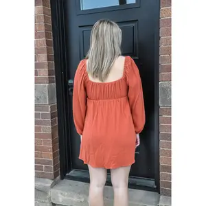 Pumpkin Patch Babydoll Dress Casual Comfort Womenswear Drawstring Fit Puffed Sleeves Style Tan Summer Basic Minimalist Hip
