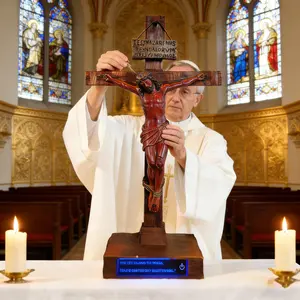 Handmade Jesus Cross Crucifixion Pre-Blessed with LED Base for Daily Inspiration and Comfort Official Certificate of Blessing Included Perfect Christmas Gift