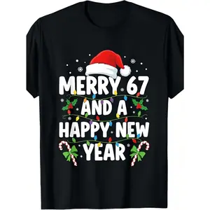 Funny Six Seven Christmas 67 Meme 2025 Co Merry 67 And A Happy New Year Six Seven Christmas 67 Meme T-Shirt Kids Black.