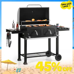 [Summer Vibes] PHI VILLA Extra Large Charcoal BBQ Grill, 794 SQ.IN. Cooking Area, Easy Clean Full Size Ash Tray, Enamel Grilling Racks, Smokeless, Metal Iron Barbecue