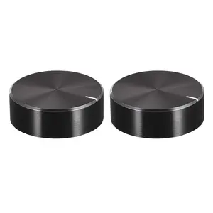 2Pcs 30mmx10mm Black Aluminum Potentiometer Knob, Knurled Shaft Smooth Surface Rotary Volume Control Knob