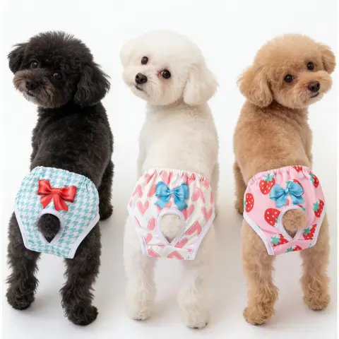 3 Counts Cute Dog Period Pants for Puppy, Puppy Diapers, Small and Medium Dogs and Cats, Washable and Stylish, Comfortable and Breathable, Ideal for Daily Use, Pet Care Essentials