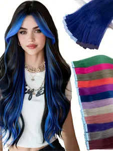 Stunning Highlights Human Hair Extensions, 10pcs Mini Tape in Hairpiece in Blue/Pink/Purple/Red/Green, Quick Change, Versatile Styling, Natural Aesthetic & Firm Hold, Long Straight Hair for Women