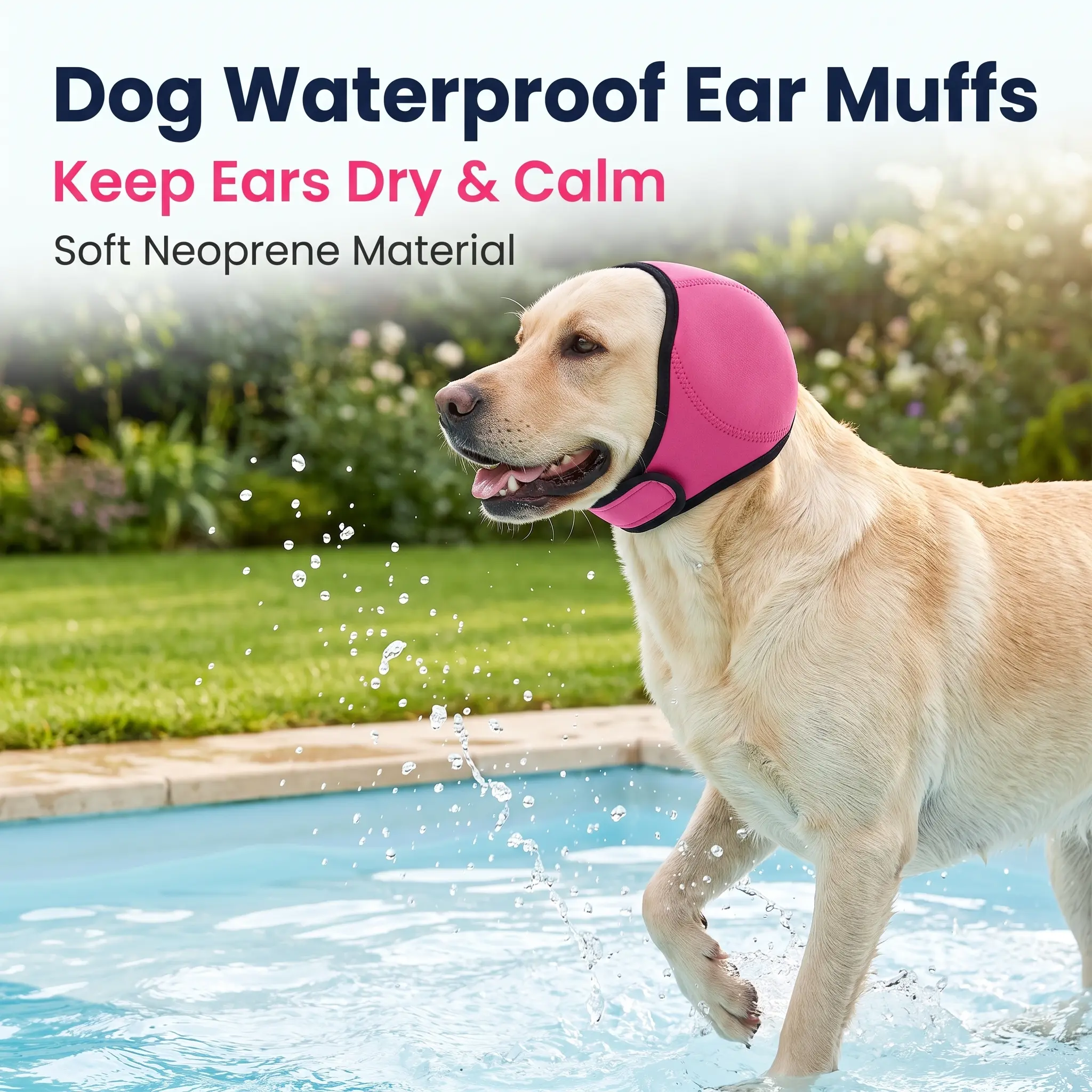 Waterproof Dog Swimming Ear Cover | Noise Reducing Dog Ear Muffs for Thunder, Fireworks & Anxiety Relief  Soft Stretch Neoprene | Secure Chin Velcro | Fits Small to Large Dogs S-L