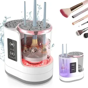 2-in-1 Electric Washer and Dryer with Makeup Brush Air Dryer, USB-Powered Portable Automatic Makeup Brush Cleaner, Slow-Speed ​ ​ Rotation, LCD Display, Suitable for Cleaning Small and Medium-Sized Beauty Brushes