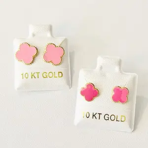 10k Gold Earrings - Pink Flower