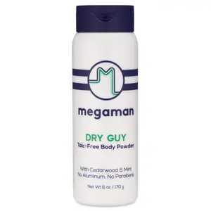 Megaman Sweat Absorbing Body Powder - Dry Guy | Prevents Chafing & Odor | Groin, Body, Feet & More | Talc-Free, All Natural | 6 oz