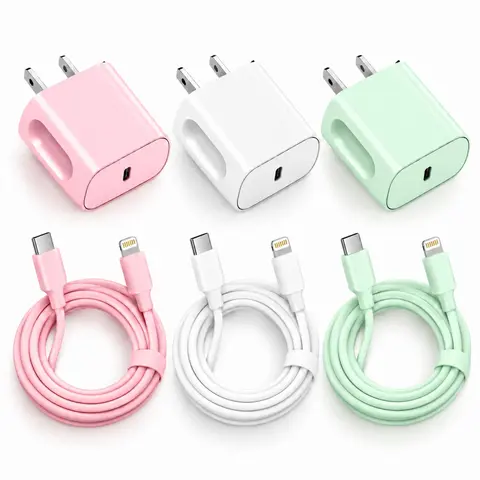 SANPRIO For iPhone 14 Charger  Fast Charging,20W USB C Wall Charger with 3-Pack 6FT USB C to Lightning Cables for iPhone 14/13/12/11 Premium PD Cord for Smartphones Cellphones - Lightgreen