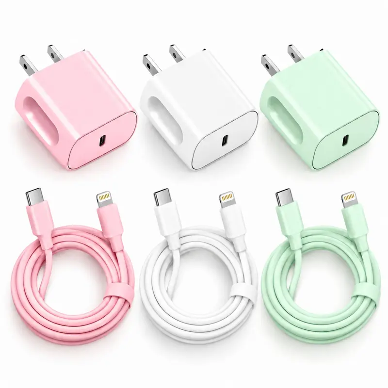 SANPRIO For iPhone 14 Charger  Fast Charging,20W USB C Wall Charger with 3-Pack 6FT USB C to Lightning Cables for iPhone 14/13/12/11 Premium PD Cord for Smartphones Cellphones - Lightgreen