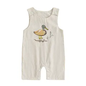 Newborn Baby Boy Girl Hunting Outfit Sleeveless Button Straps Mallard Duck Embroidery Plaid Overalls Romper Pants Summer Jumpsuit