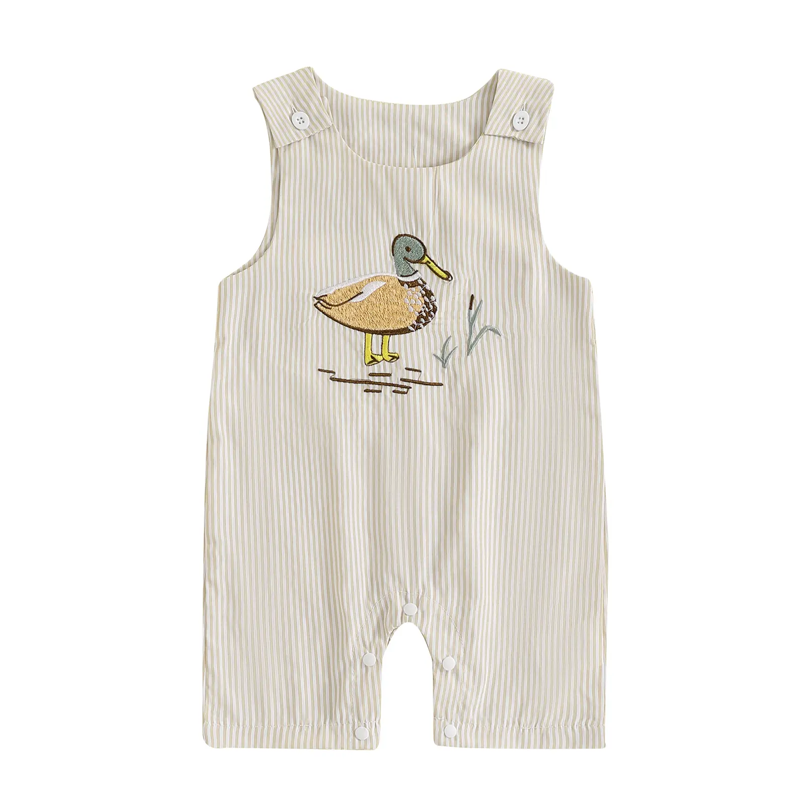 Newborn Baby Boy Girl Hunting Outfit Sleeveless Button Straps Mallard Duck Embroidery Plaid Overalls Romper Pants Summer Jumpsuit #Springtok