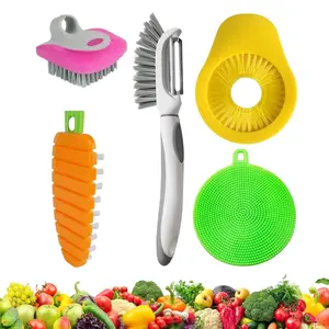 5Pcs Vegetable Brush Potato Scrubber Brush Silicone Hard and Soft Side Fruit Cleaning Tools for Delicate or Tough-Skinned Vegetables - Home Improvement.
