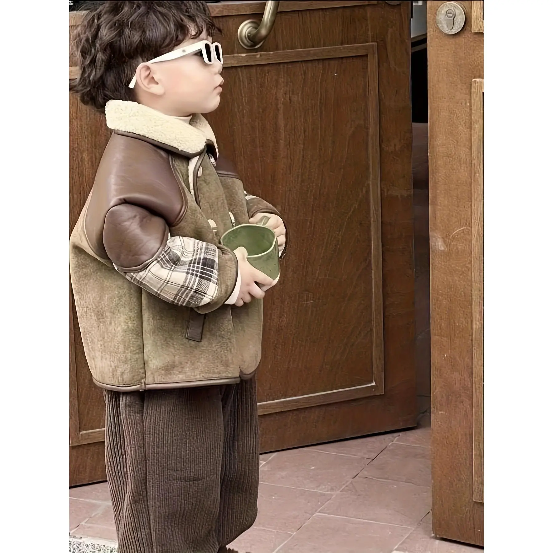 Boys 10-12 Winter Plaid Faux Fur Jacket with Collar & Pockets - Warm Lapelin Coat, Machine Washable for Christmas, Thanksgiving, for holiday Parties - Vintage Style Outerwear for Age Boys
