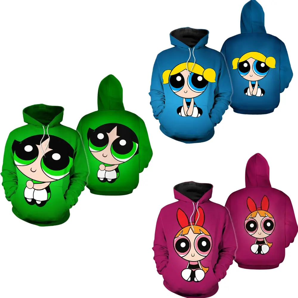 Powerpuff Girls 3D Hoodie, Blossom Bubbles Buttercup Cartoon Character Design, Gift for Cartoon Lovers
