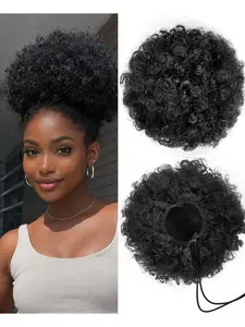 Afro Puff Drawstring Ponytail, Short Synthetic Kinky Curly Bun Hair Extensions, Updo Hairpieces for Black Women Girls (8Inch,Black)