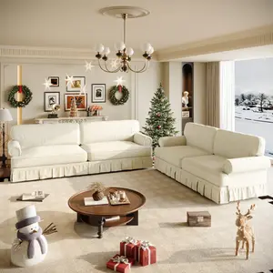 Eyisean 74" Chenille/Oxford Traditional Style Loveseat Sofa, 3-Seater/4-Seater/7-Seater Comfy Deep Seat Couch with Rolled Armrests & Ruffled Skirt, Oversized Cloud Sectional Couch for Living Room, Apartment