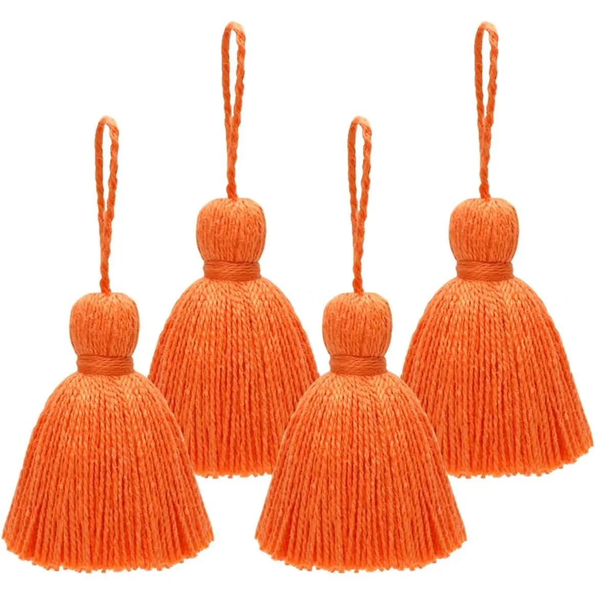 Big Size 4 PCS Tassels for Crafts, Handmade Hanging Tassels for Pillow Decor, Blanket Decoration Tassels, with Hanging Rope for Tassel Garland (8cm/3.15 inch) (Orange - 4 PCS)