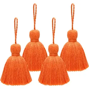 Big Size 4 PCS Tassels for Crafts, Handmade Hanging Tassels for Pillow Decor, Blanket Decoration Tassels, with Hanging Rope for Tassel Garland (8cm/3.15 inch) (Orange - 4 PCS)
