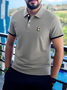 Men's Christmas Santa Claus Pattern Summer Short Sleeve Polo Shirt, Casual Comfortable Business Collar Top, Perfect Gift Idea