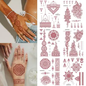 6 Piece Temporary Waterproof Henna Tattoo Stickers, Brick Lace Mandala Flower Design, Party and Holiday Use, Multiple Patterns Available