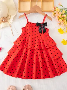 1pcs Girls' Summer Sleeveless Polka Dot Dress, Sweet & Cute Casual Daily Wear, Kids Fashion Clothing, Perfect for Everyday Use, Girl Clothes School, Bow Dress