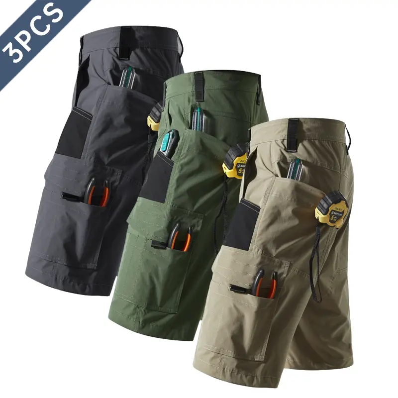 Men’s 3 Pack Summer American Workwear Cargo Shorts — New Loose Fit Lightweight Casual Knee Length Men’s Shorts