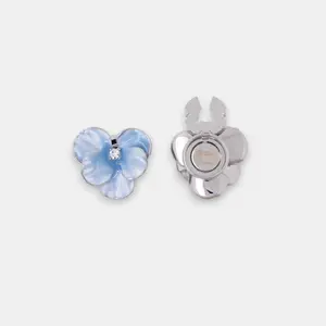 Light Blue Enamel Pansy Button Covers | Crystal Center Flower Button Caps | Silver Tone Shirt Cuff Buttons