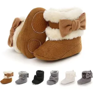 KF5-FSOK15  Baby Boy Girl Boots Newborn Shoes Winter Snow Bowknot Anti-Slip Soft Sole Warm Infant Toddler Prewalker Booties