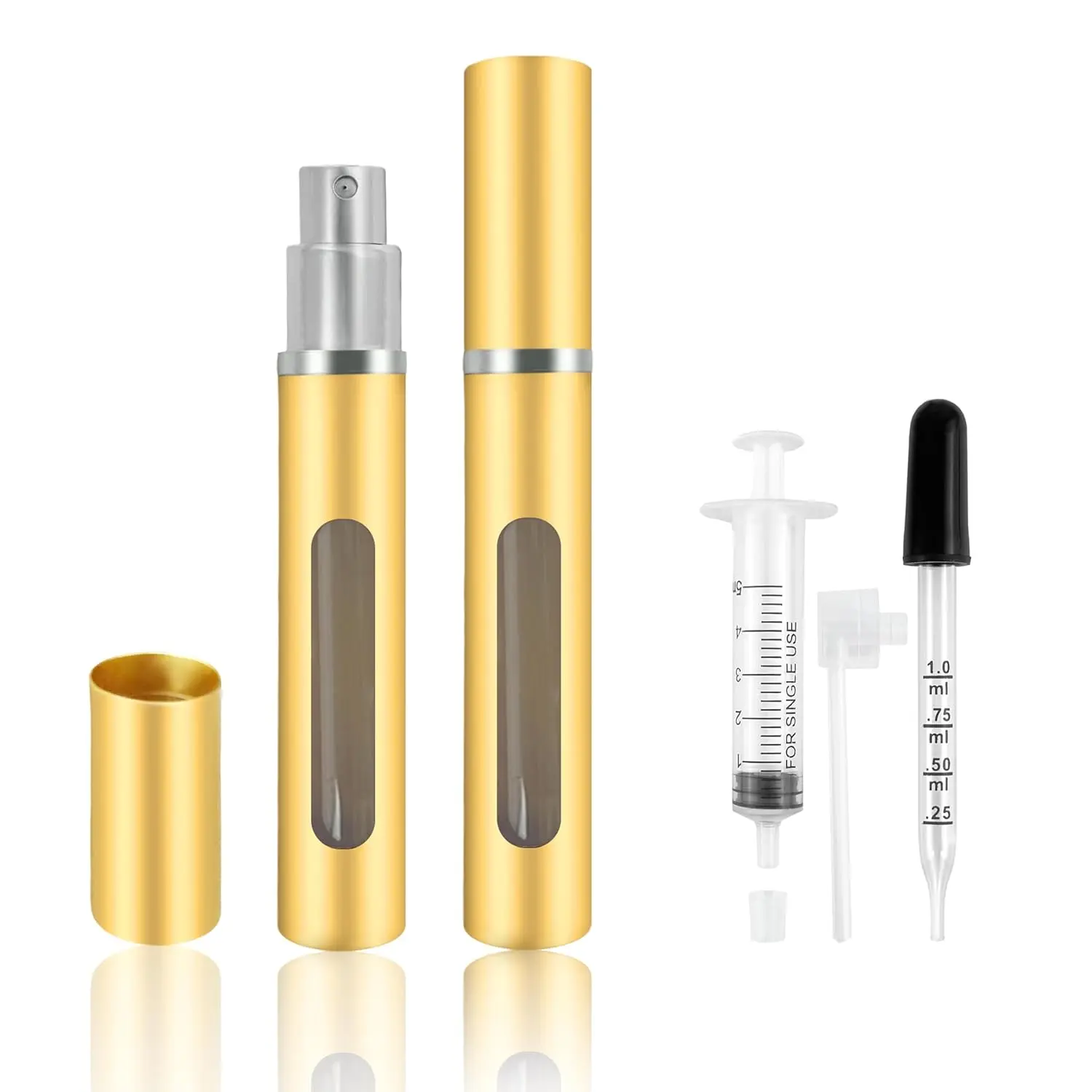 2 Pack Refillable Mini Perfume Atomizer BottlePortable Separate BottlesTravel and Outings Spray Boxes Dispensers 5ml/0.2oz (Golden)
