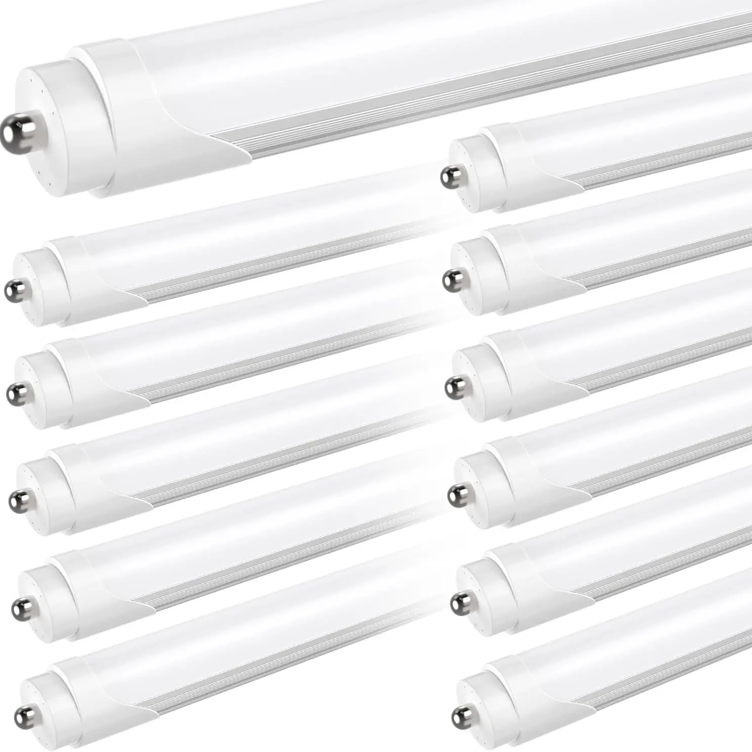 JESLED T8 T10 T12 8FT LED Tube Light Bulbs, 50W 6000LM, 5000K Daylight White, Single Pin Fa8 LED Replacement for Fluorescent Fixture, Frosted, Ballast Bypass, Warehouse Workshop Garage Lights 12-Pack